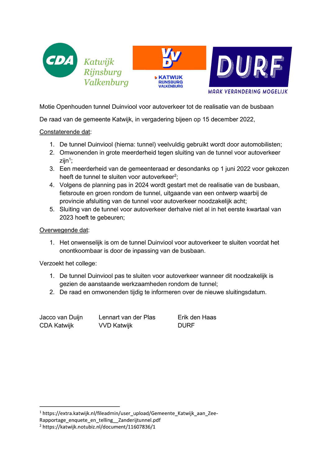 14_ Motie Openhouden tunnel Duinviool voor autoverkeer tot de realisatie van de busbaan (3019302)-1